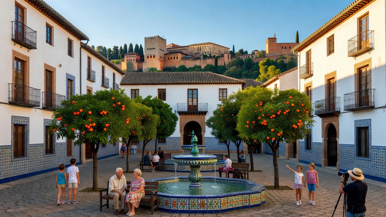 Plaza en Granada con vida cotidiana